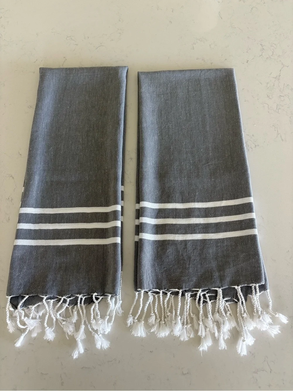 Gray Stripe Turkish Hand Towels - Set of 2